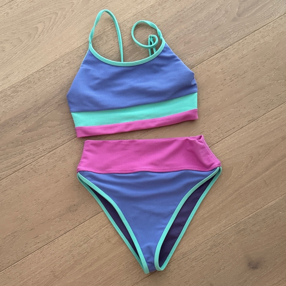 Beach riot women’s Colorblock Swim Set - Purple,